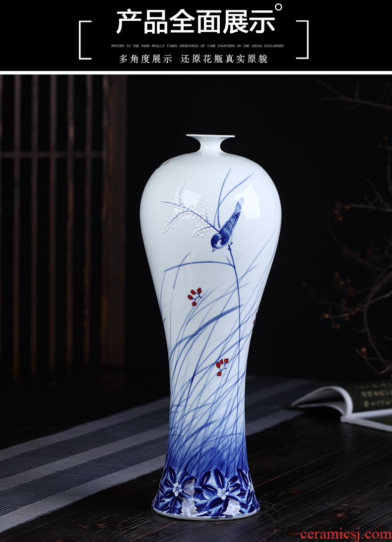 Jingdezhen ceramics classic hand - made color crack glaze pomegranate flowers of blue and white porcelain vase Chinese penjing - 560747089989