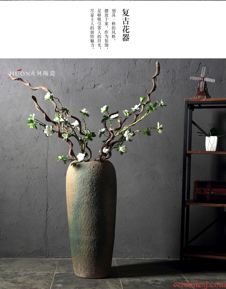 New Chinese style restoring ancient ways of jingdezhen ceramic POTS do old ceramic flower implement sitting room put dried flowers of large coarse pottery vase furnishing articles - 556562144040