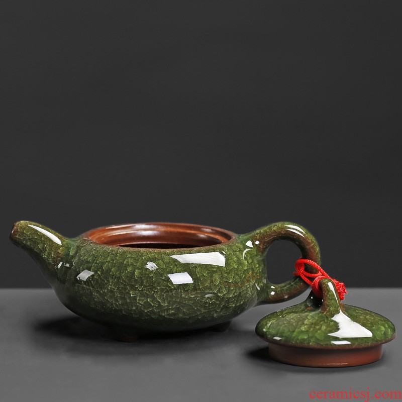 Royal elegant little teapot ice crack glaze single pot of purple sand pottery and porcelain kung fu tea teapot filter stone gourd ladle pot with three legs