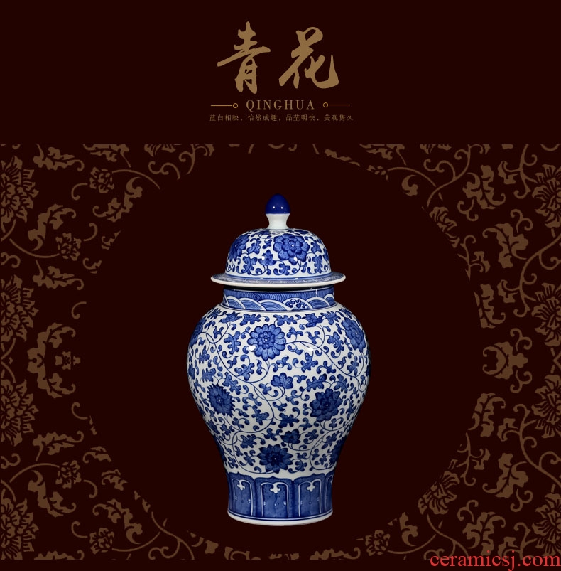 Jingdezhen ceramics archaize ears of large blue and white porcelain vase sitting room adornment of new Chinese style porch place - 521647884270