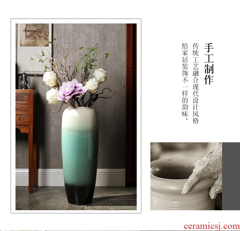 Jingdezhen ceramics hand - carved antique Chinese shadow blue glaze vase home furnishing articles large sitting room - 567061199323