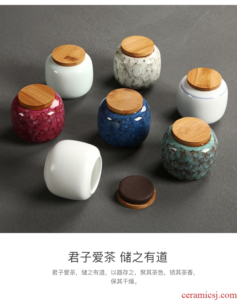 Passes on technique the kiln ceramic mini trumpet tieguanyin tea caddy seal cylinder herbs can of portable storage POTS