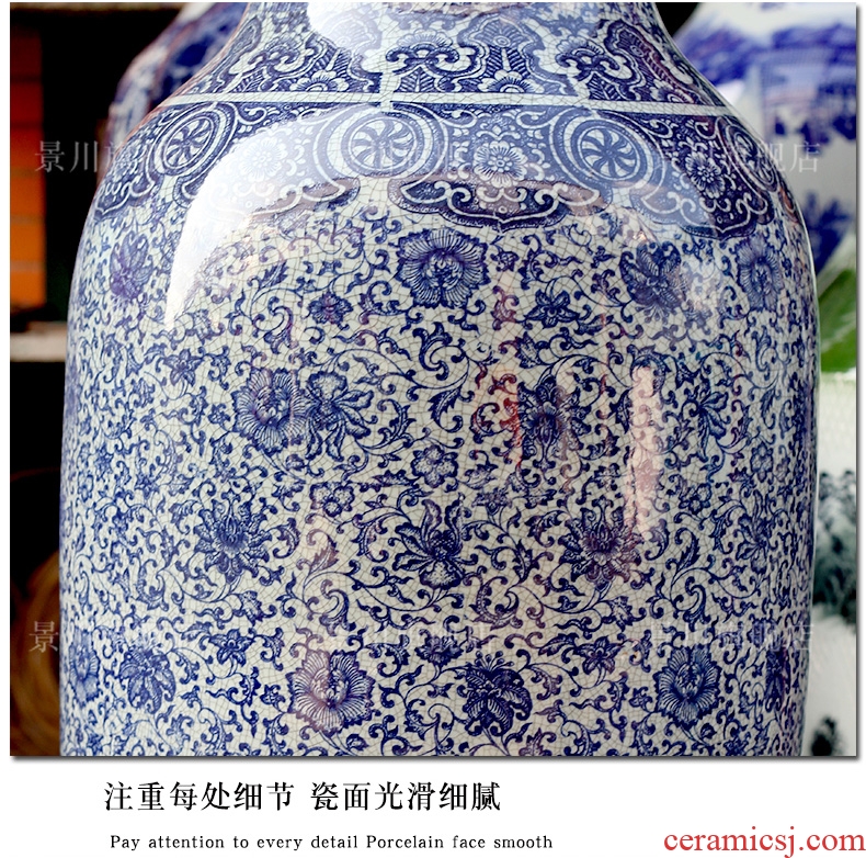 Jingdezhen blue and white ceramics hand - made peony landing big vase home sitting room adornment hotel furnishing articles - 544137610416