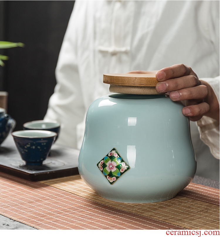 Quiet life caddy ceramic seal pot tea elder brother kiln celadon storage tank size tea boxes