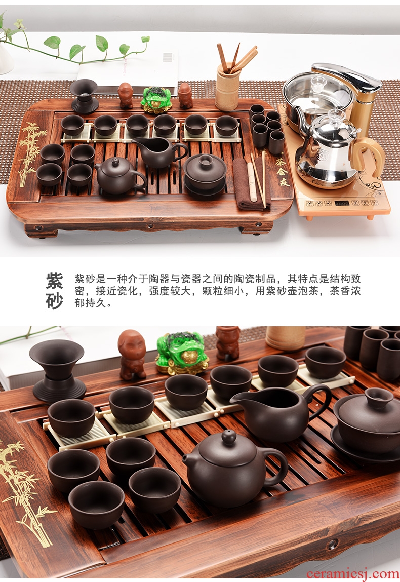 Beauty cabinet four unity tea set home tea sets of purple sand pottery and porcelain of a complete set of kung fu tea tray automatic electric magnetic furnace