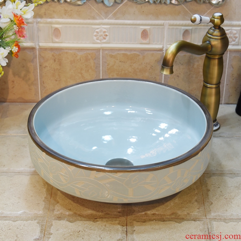 Jingdezhen ceramic lavatory basin basin art on the sink basin basin admiralty pale blue carve patterns or designs on woodwork