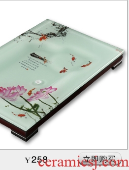 Qiu childe household contemporary and contracted rectangle toughened glass tea tray suit coloured glaze ceramic kung fu tea tea