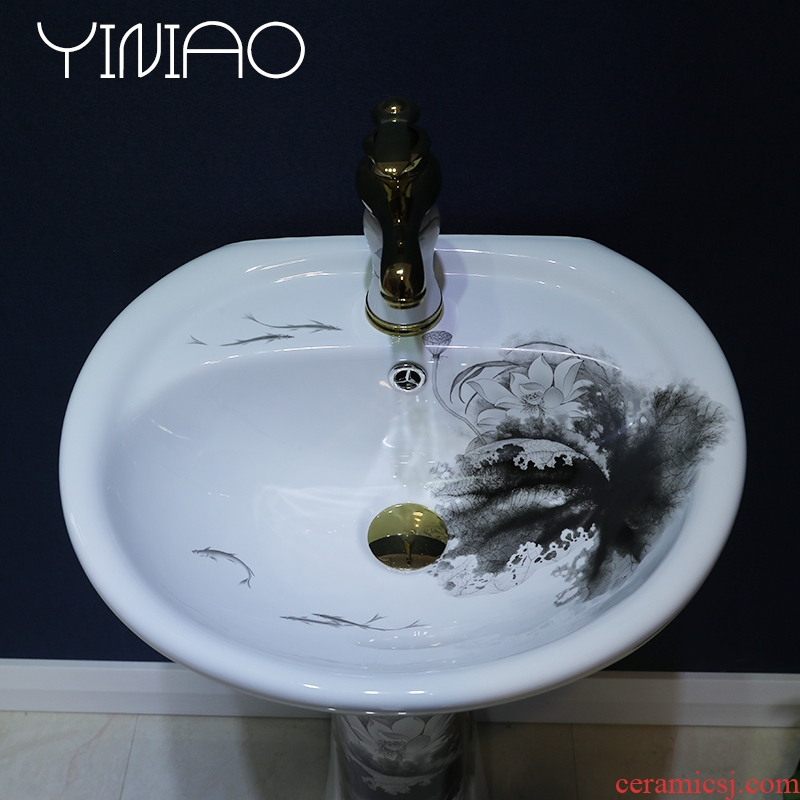 Pillar lavabo toilet basin basin ink lotus one Pillar type lavatory floor art ceramics