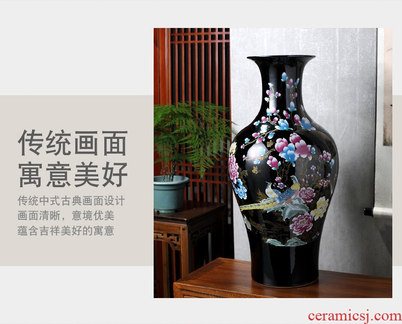 Jingdezhen blue and white lotus flower peony 1.2 meters 1.4 meters 1.6 meters hand - made ceramic floor open big vase and furnishing articles - 557813972344