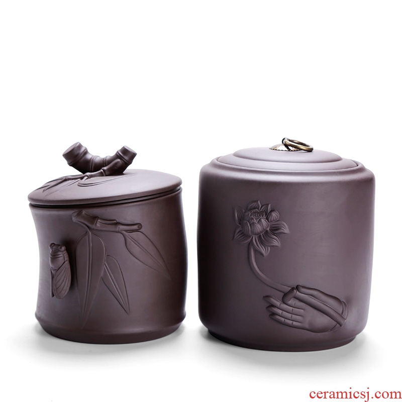 Royal elegant purple sand tea pot ceramic seal moisture large POTS of tea cylinder manually tea boxes