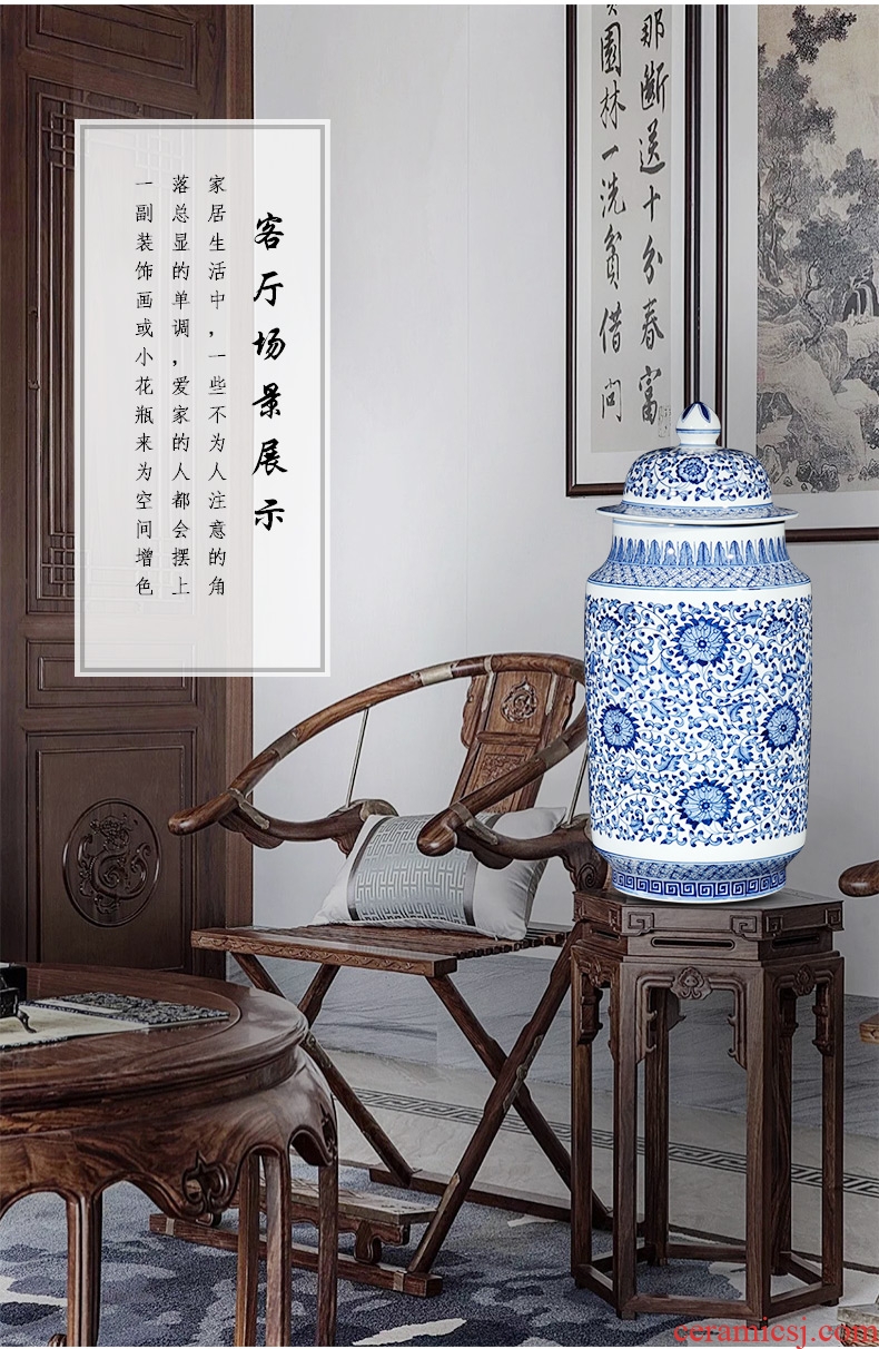 Checking antique blue and white porcelain of jingdezhen ceramics general tank storage tank furnishing articles of Chinese style living room decoration decoration