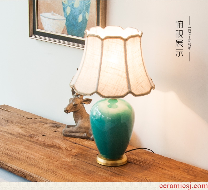 Ceramic lamp bedroom berth lamp light the key-2 luxury of modern American new Chinese style restoring ancient ways is green sweet full copper lamps and lanterns