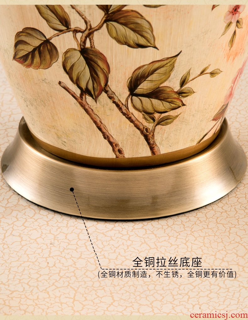 European ceramic desk lamp retro desk lamp of bedroom the head of a bed american-style villa living room study all copper ceramic desk lamp of flowers and birds