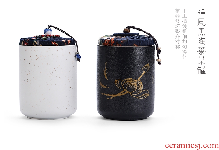 Quiet life coarse pottery tea pot black pottery ceramic seal tank mini portable storage puer tea POTS