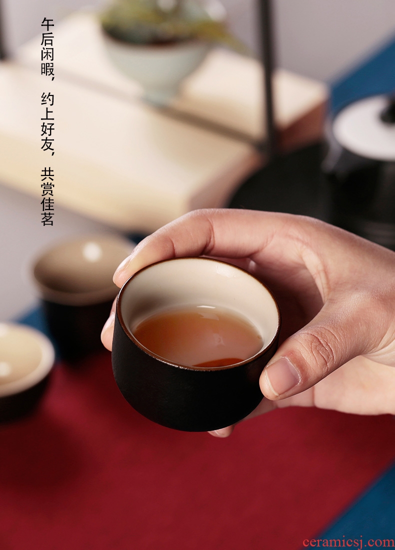 Royal black elegant zen manual stone glaze thick clay ceramic cups kung fu tea set sample tea cup Japanese masters cup