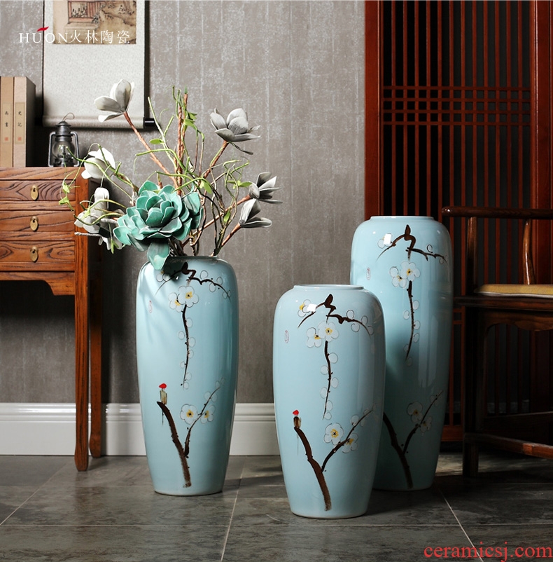 Decoration to the hotel villa large vase furnishing articles sitting room ground flower arranging the Nordic creative green plant ceramic flower pot cylinder - 561136245851