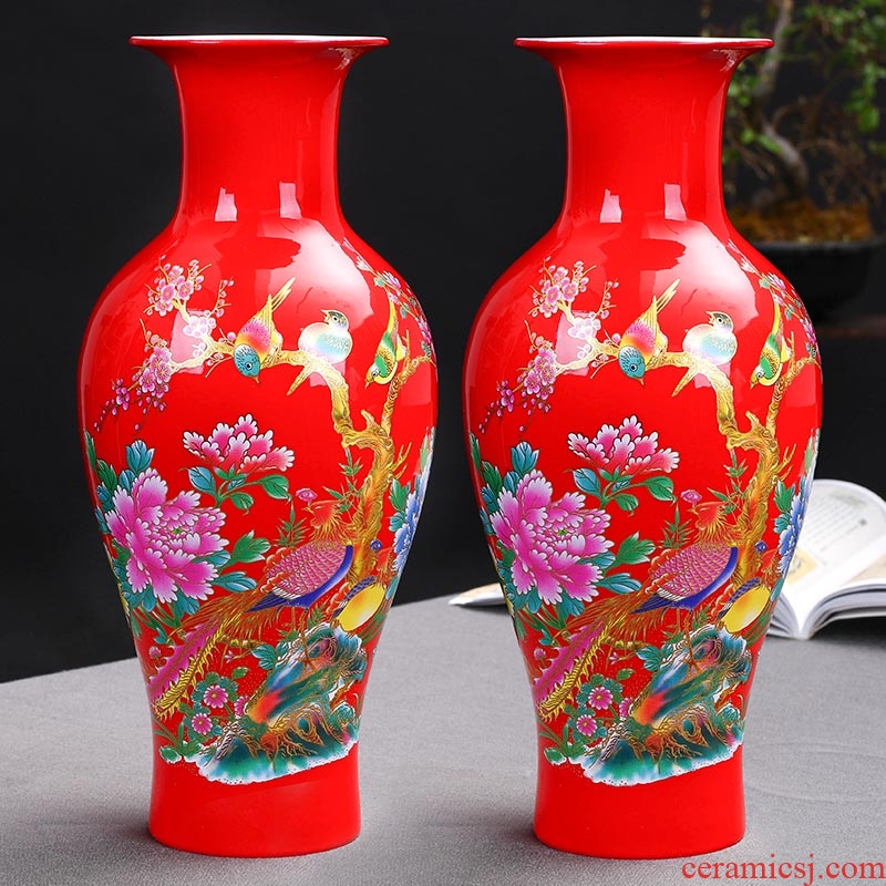 Jingdezhen ceramics painting of flowers and red three - piece vase furnishing articles of modern Chinese style sitting room adornment is placed gifts