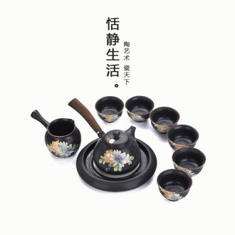 Quiet life Japanese kung fu tea set suit, black pottery side put the pot bearing restoring ancient ways household contracted your up with ceramics