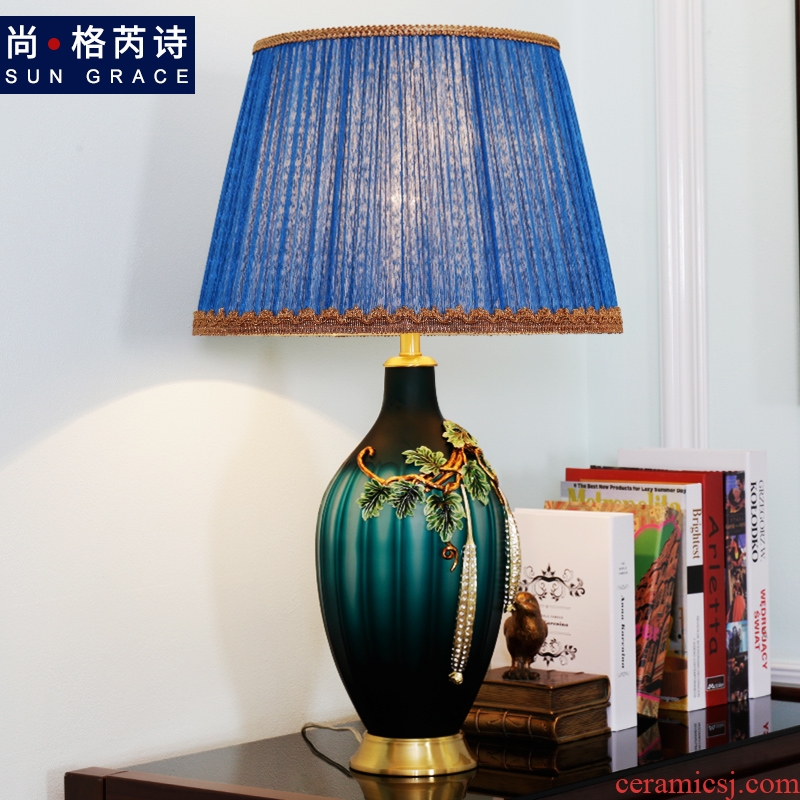 American luxury colored enamel lamp copper whole sitting room the bedroom berth lamp of Europe type restoring ancient ways creative ceramic decoration coloured drawing or pattern
