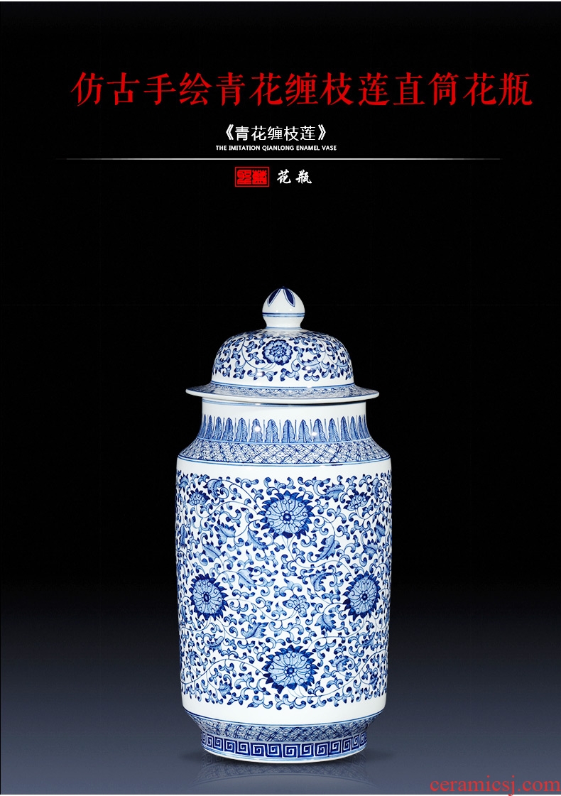 Checking antique blue and white porcelain of jingdezhen ceramics general tank storage tank furnishing articles of Chinese style living room decoration decoration