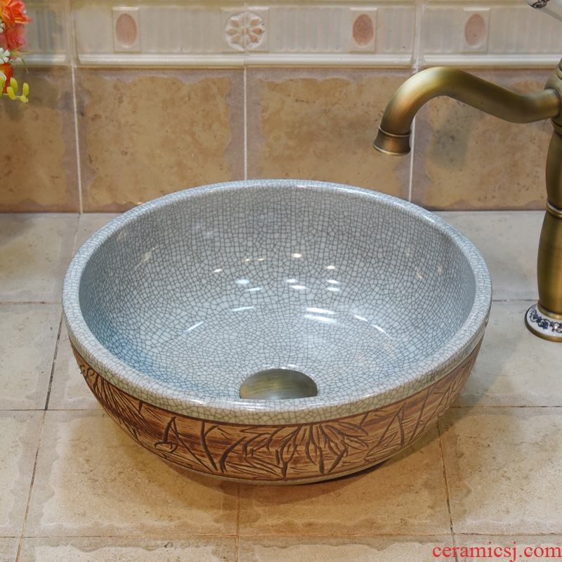 Jingdezhen ceramic stage basin lavatory basin, art basin sink basin small crack 35 cm bamboo leaves