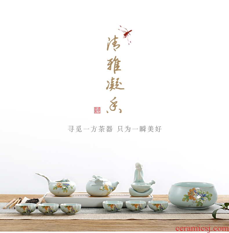 Famed open piece of imitation song dynasty style typeface your up kung fu tea set home tea pick flowers ceramic cups porcelain teapot to lie prone