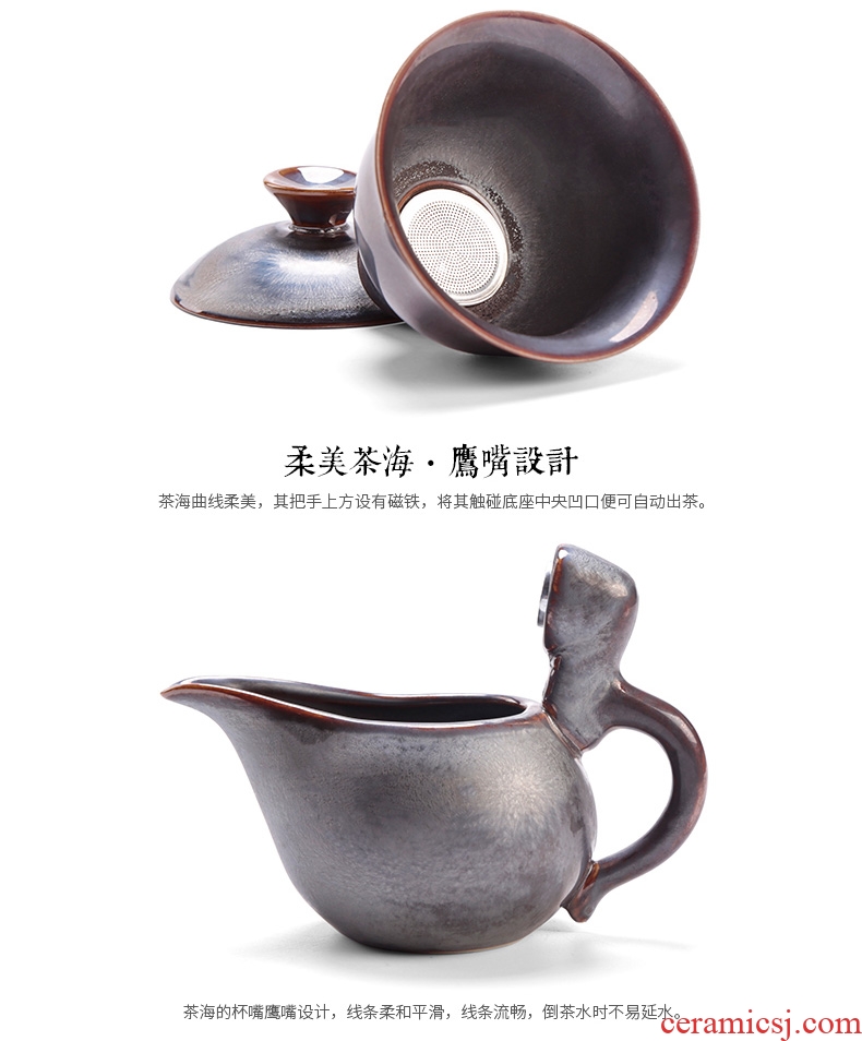 Semi automatic artifact lazy household creative personality cups kung fu tea tea set ceramic Chinese style restoring ancient ways