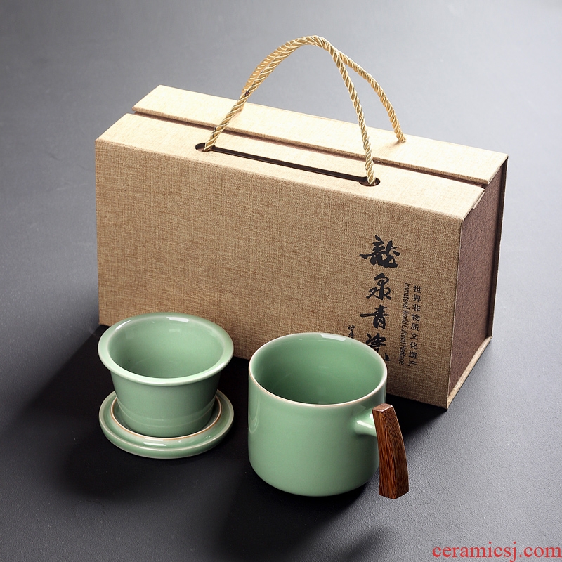Office tea cup contracted mark cup ceramic separation with wooden handle cup tea tea cups with cover filter cups