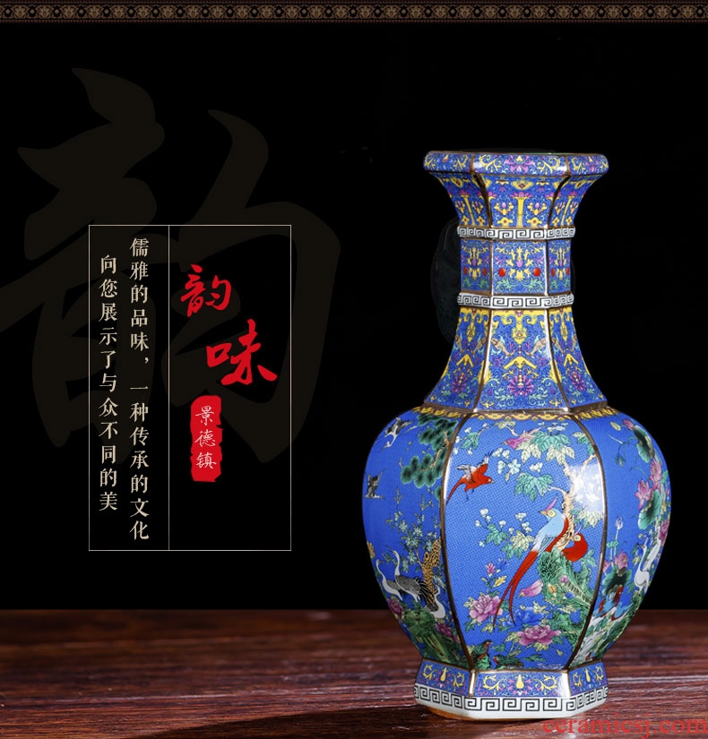 Jingdezhen ceramics hand - made large blue and white porcelain vase home sitting room study handicraft furnishing articles ornaments - 557160948115