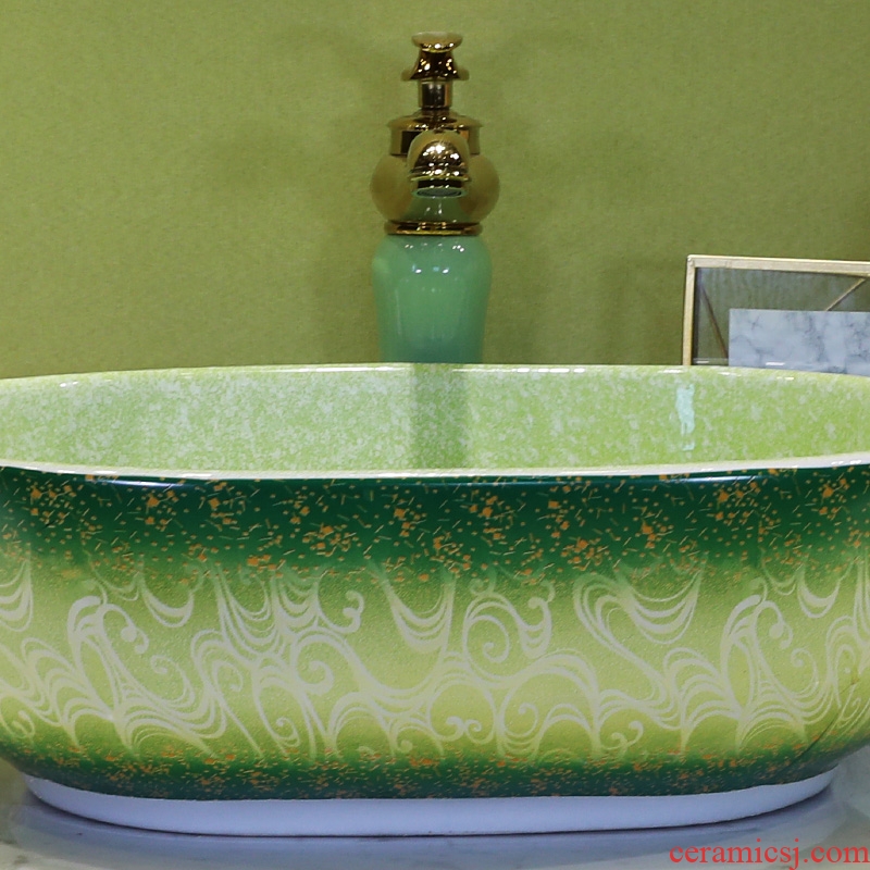 On the ceramic bowl for wash gargle lavabo household elliptic green art basin bathroom sinks basin