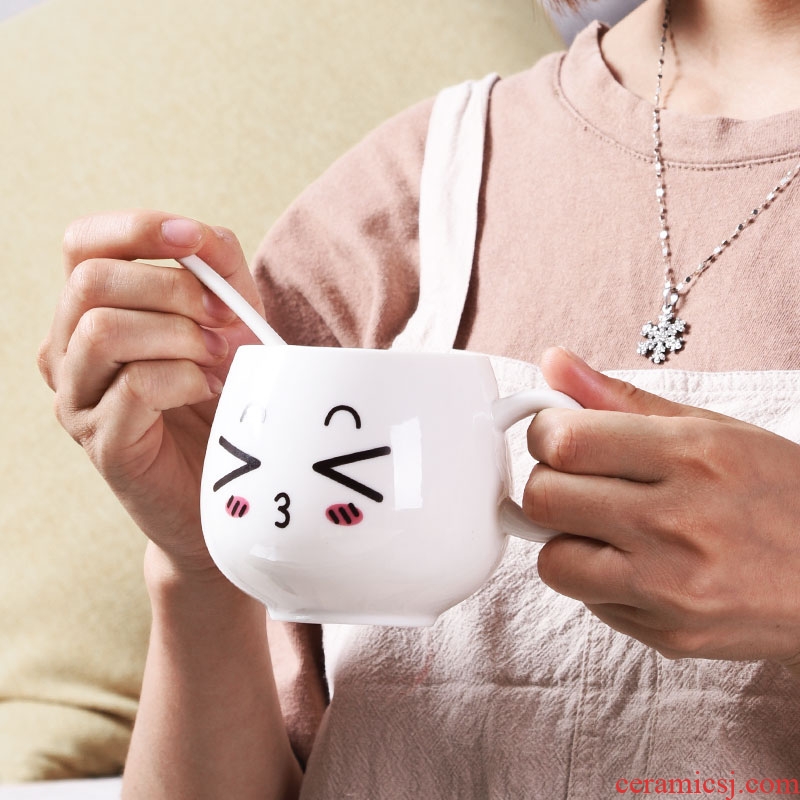 HaoFeng creative mugs ceramic cups of coffee cup milk cup breakfast cup express cartoon cup with a spoon