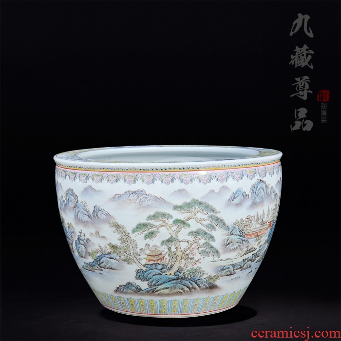 Jingdezhen ceramics with antique hand - made pastel landscape cylinder living room TV cabinet decorated handicraft furnishing articles