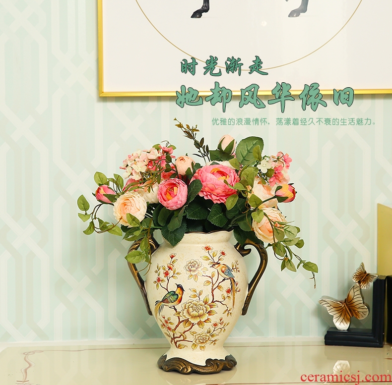 Ground vase large rural Chinese style restoring ancient ways is inserted dried flowers coarse pottery sitting room hotel villa clay ceramic furnishing articles - 569096215078
