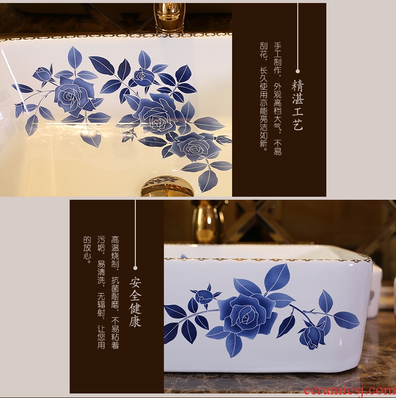 Jingdezhen happens stage basin sink ceramic square, European art of the basin that wash a face basin is I and contracted