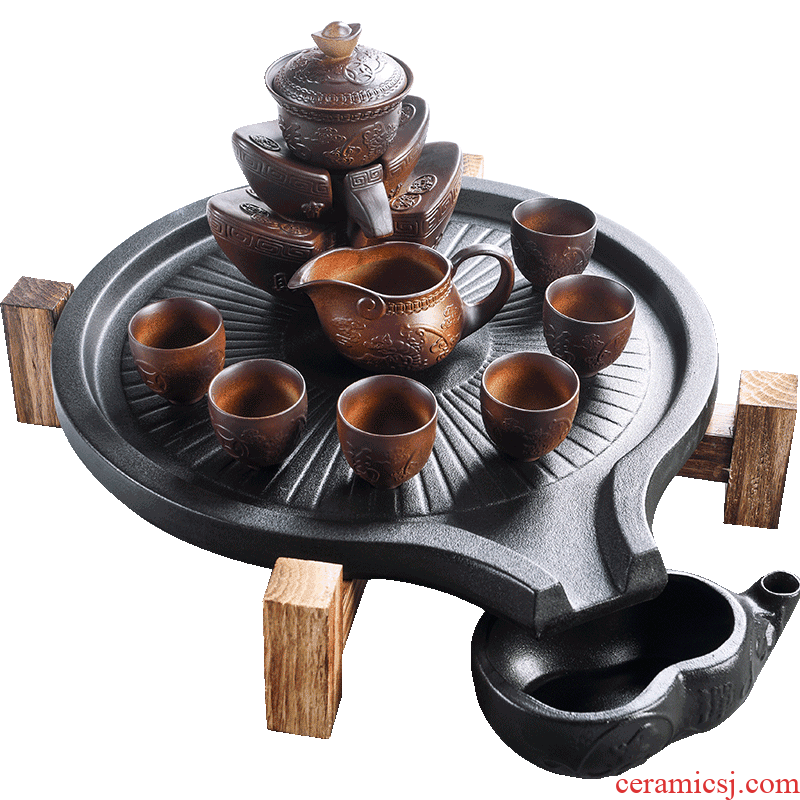 Chinese porcelain god contracted household automatic tea set, ceramic cups, kung fu tea tray millstones tea tea tea taking