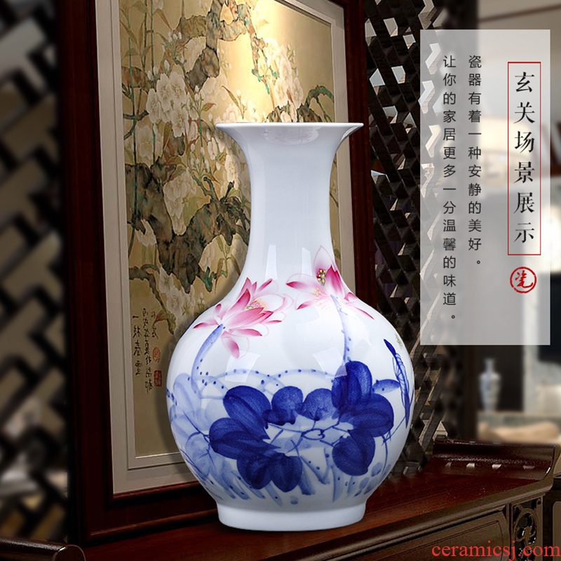 Jingdezhen ceramics hand - made of blue and white porcelain vases, flower arrangement furnishing articles furnishing articles antique Chinese style porch sitting room decoration