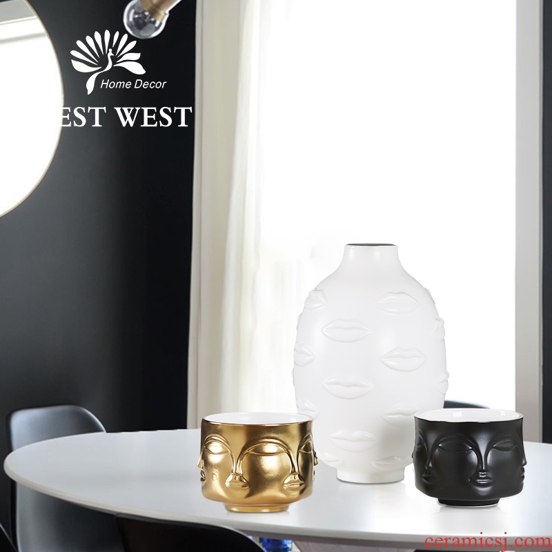 Light luxury ceramic vase face home furnishing articles example room sitting room decoration flower arranging soft adornment creative designer