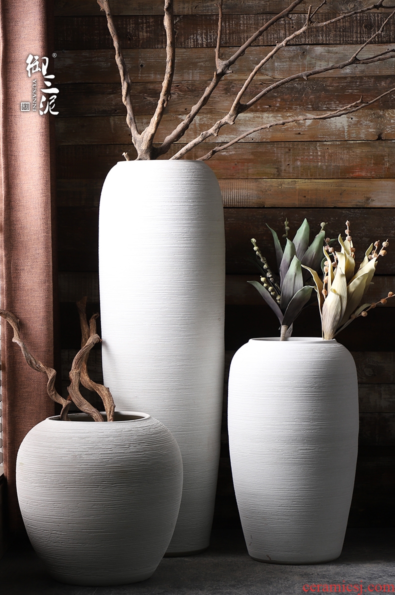 Jingdezhen ceramic vases, flower arrangement sitting room ground large dried flowers, white ceramic porcelain ornaments porch decoration - 570722363579