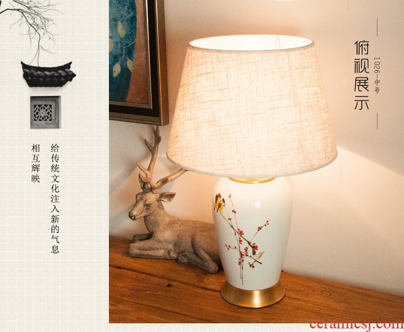 All copper ceramic desk lamp of modern new Chinese hand - made flowers and birds pay-per-tweet wedding hotel bedroom berth lamp sitting room 1026