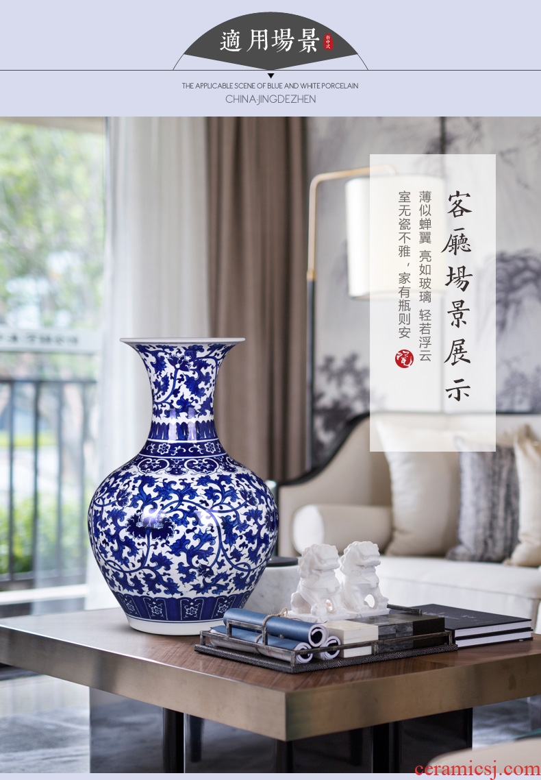 Jingdezhen ceramics antique hand - made double lion big ears in extremely good fortune of blue and white porcelain vase sitting room home furnishing articles - 568459876374