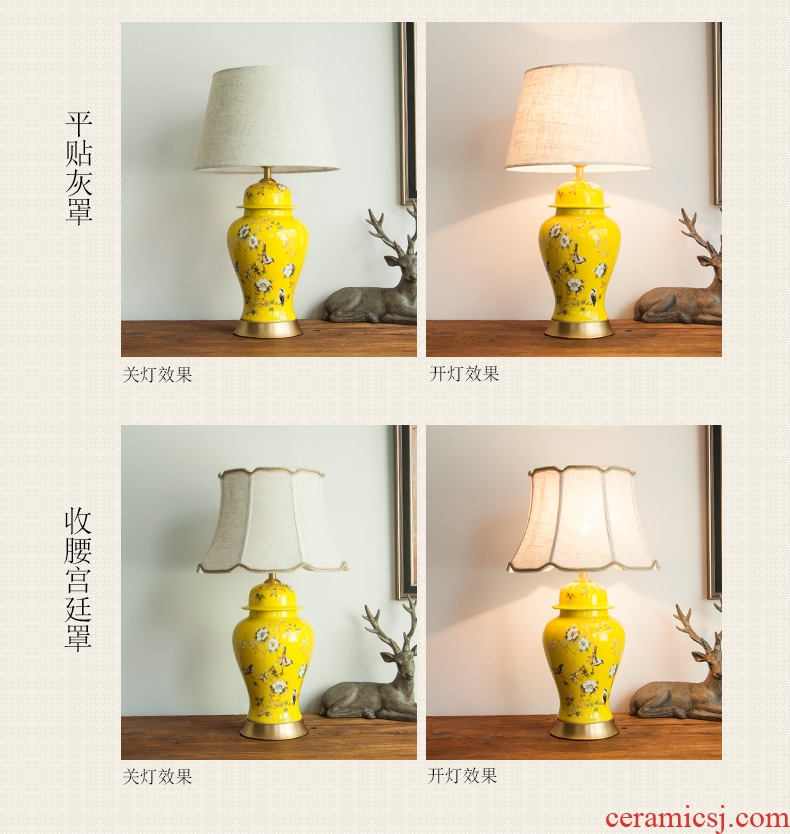 General all copper ceramic desk lamp of new Chinese style yellow 1048 as cans of American modern European style living room desk lamp of bedroom the head of a bed