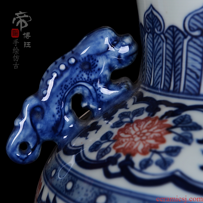 Jingdezhen blue and white ceramics sweet ears and antique bronze vase home sitting room adornment handicraft furnishing articles