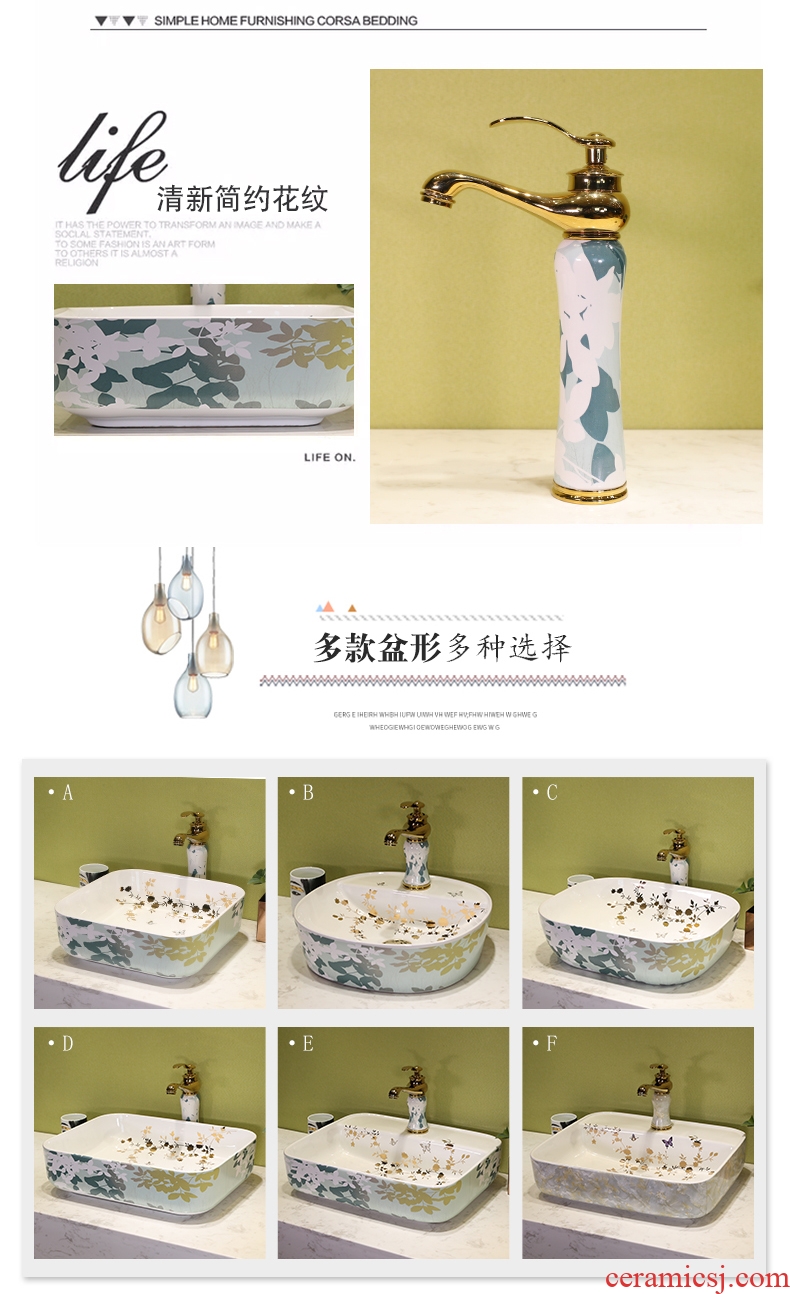 Million birds ceramic bathroom wash lavatory art stage basin mesa of rectangle lavabo household gold ivy