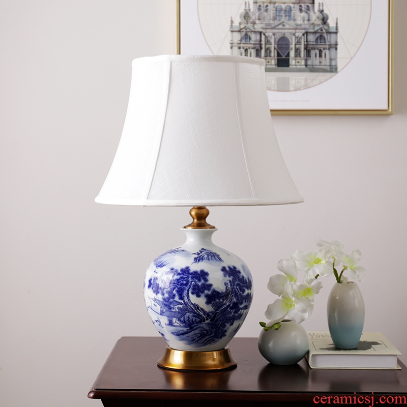 Modern Chinese ceramic desk lamp full copper contracted creative home sitting room lamps and lanterns of bedroom the head of a bed lamp sweet got connected
