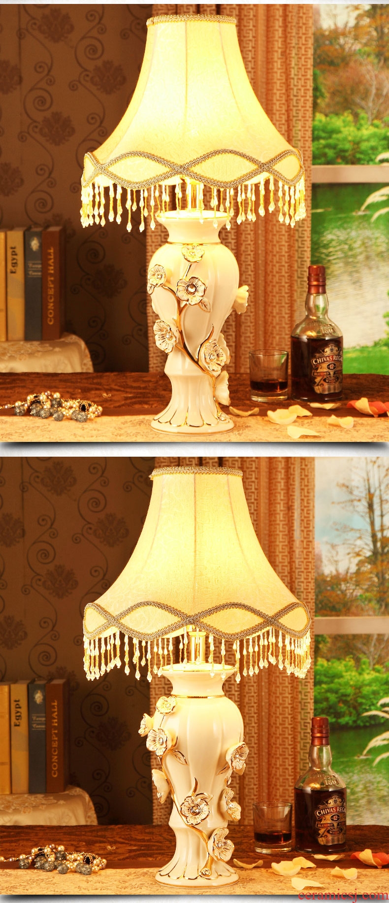 Light the luxury of the sitting room decorate ceramic desk lamp sofa tea table lamp european-style luxury bedroom nightstand lamp sweet romance