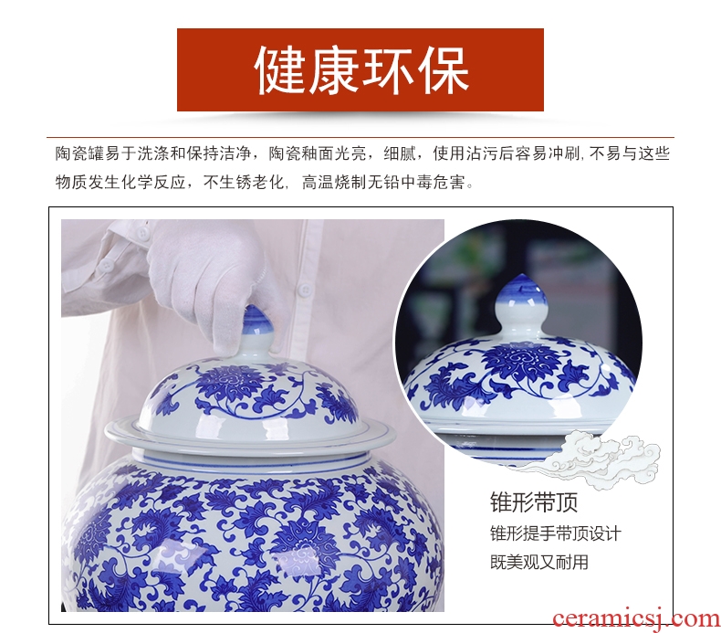 Jingdezhen blue and white ceramics with large POTS sealed puer tea caddy fixings receives the jar medium