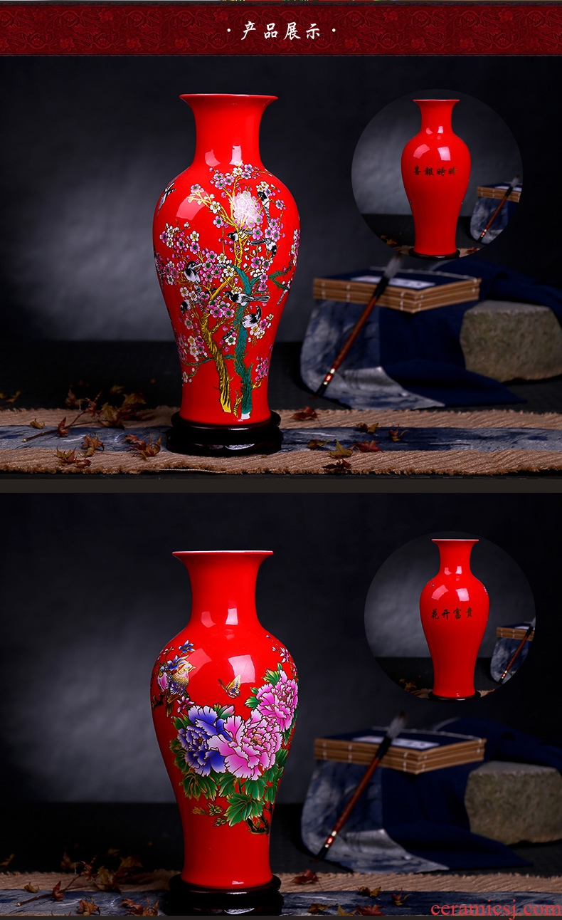 Chinese red Jin Fu porcelain of jingdezhen ceramic vase of large festive wedding sitting room big furnishing articles 1.2 2 m - 524033897606