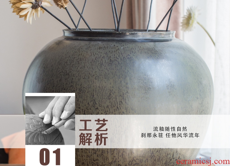Ceramic vase landing coarse pottery urn variable thrust vase of new Chinese style restoring ancient ways European home sitting room hotel furnishing articles