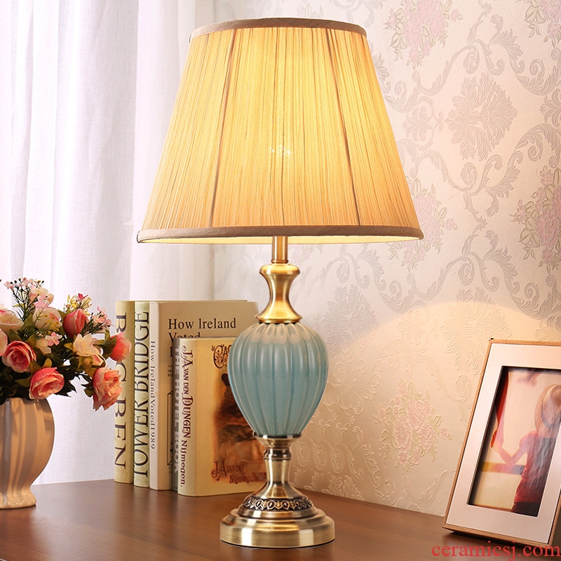 American bedroom ceramic desk lamp bedside lamp contracted creative remote warm light sweet American marriage room sitting room adornment