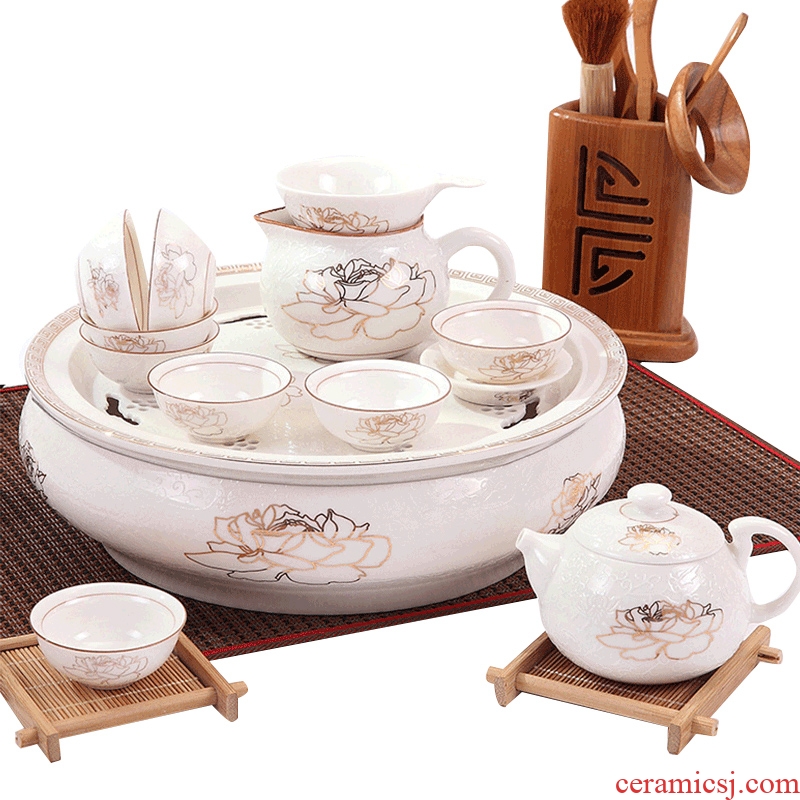 DH tea set suit household kung fu tea tea ceramic teapot teacup tea tray of a complete set of jingdezhen tea service